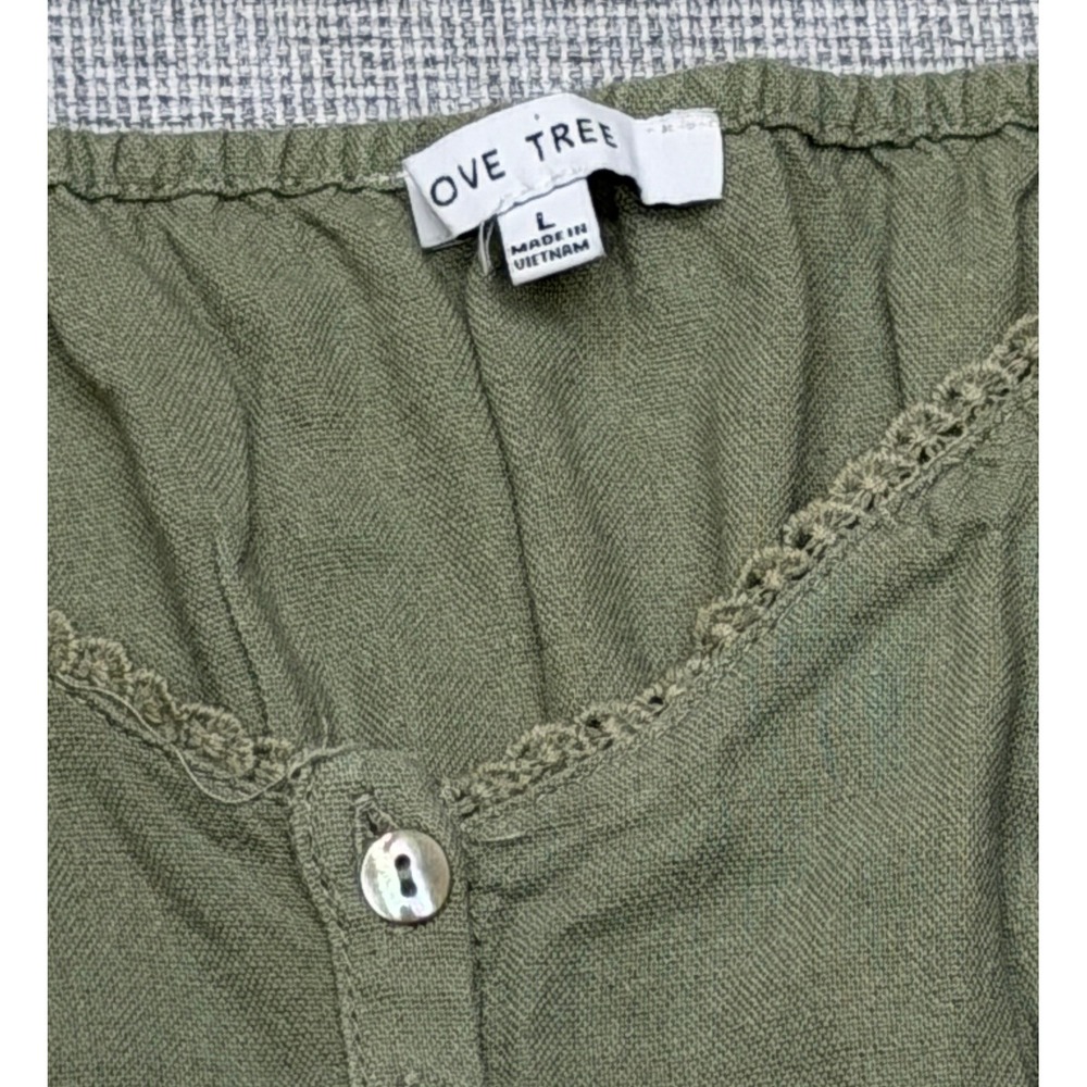 Love Tree Olive Green Babydoll Cami Top Smocked Back Peplum Blouse Large - Picture 3 of 3